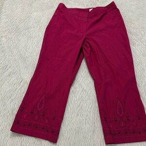Worthington pink paisley embroidered beaded capris pants size 14